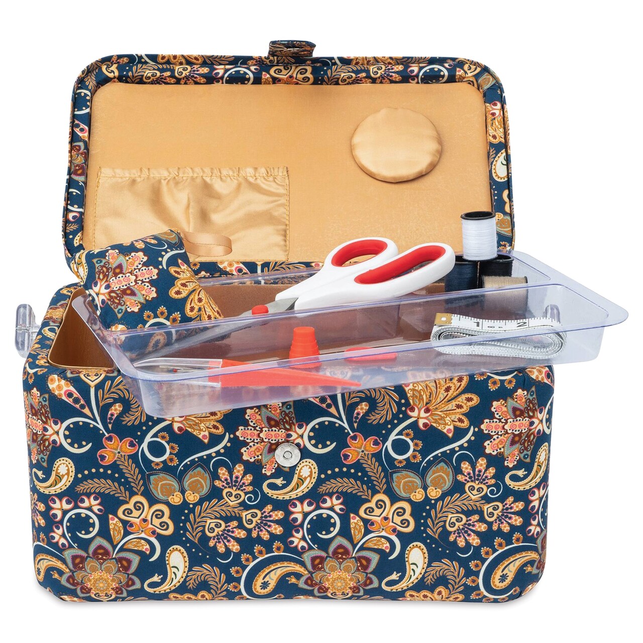 Singer Premium Sewing Basket Kit - Navy Paisley, 11-5/8" x 6-5/8" x 7"